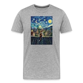 Art du chat Van Gogh du village de la Nuit étoilée - T-shirt bio Premium Homme - gris chiné - Devant - Damien (186cm)