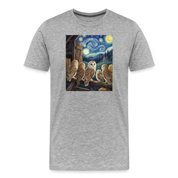 Sternennacht Schleiereule Van Gogh Kunst - Männer Premium Bio T-Shirt - Grau meliert - Vorne - Damien (186cm)