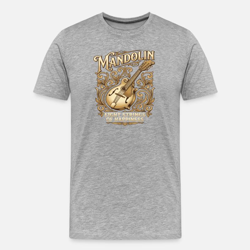 Mandolin Eight Strings of Happiness - Mandoline - Männer Premium Bio T-Shirt - Grau meliert