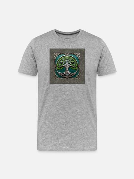 Silver Circular Tree of Life - Men's Premium Organic T-Shirt - heather grey