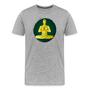 Yoga Man Green Meditation Zen Wellness Pose - Men's Premium Organic T-Shirt - heather grey - Front - Damien (186cm)