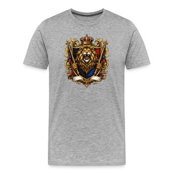 Armoiries du Lion Royal - T-shirt bio Premium Homme - gris chiné - Devant - Damien (186cm)