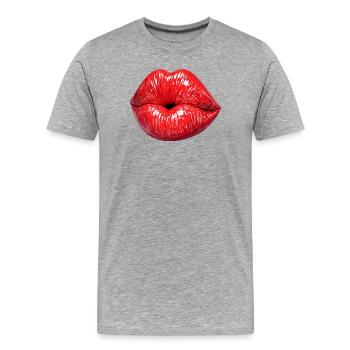 Rouge brillant embrasse les lèvres - T-shirt bio Premium Homme - gris chiné - Devant - Damien (186cm)