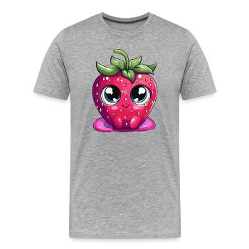 Kawaii Erdbeer Gesichterfratz - Männer Premium Bio T-Shirt - Grau meliert - Vorne - Damien (186cm)