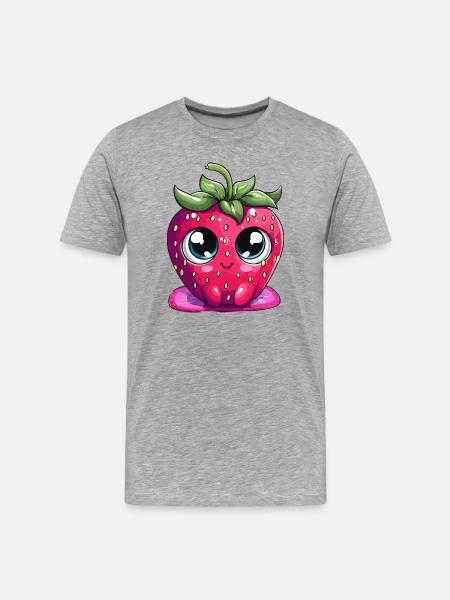 Kawaii Strawberry Face Face Face - Men's Premium Organic T-Shirt - heather grey