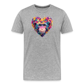 Jeu de couleurs cœur de singe avec guirlande de fleurs - T-shirt bio Premium Homme - gris chiné - Devant - Damien (186cm)