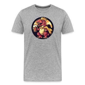 Bière T-Rex de dinosaures drôle - T-shirt bio Premium Homme - gris chiné - Devant - Damien (186cm)