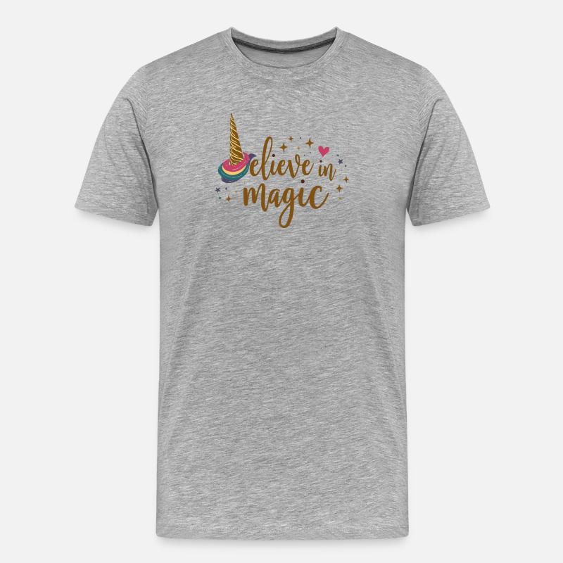 Glaube an Magie Einhorn - Männer Premium Bio T-Shirt - Grau meliert