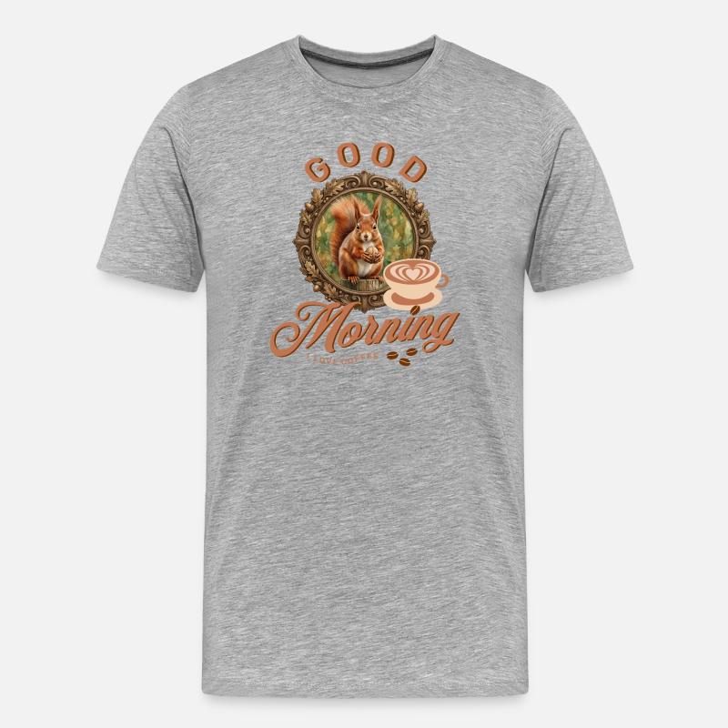 Morgenkaffee mit Eichhörnchen - Männer Premium Bio T-Shirt - Grau meliert