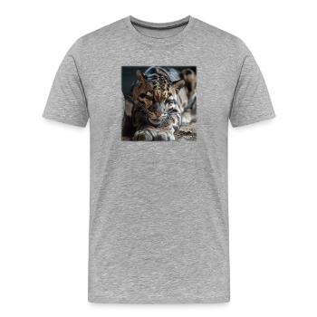 Pose de repos du léopard nuageux Chat sauvage expressif - T-shirt bio Premium Homme - gris chiné - Devant - Damien (186cm)