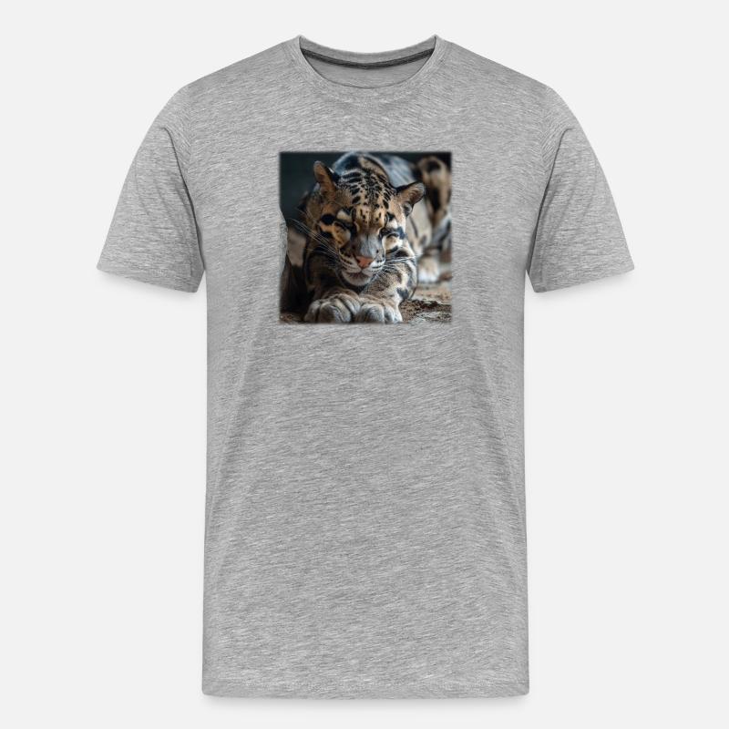 Nebelparder Ruhepose Ausdrucksstarke Wildkatze - Männer Premium Bio T-Shirt - Grau meliert