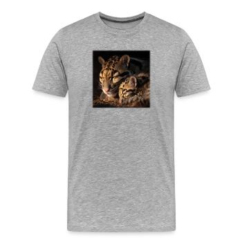 Léopard nuageux avec un petit Félins sauvages adorateurs - T-shirt bio Premium Homme - gris chiné - Devant - Damien (186cm)