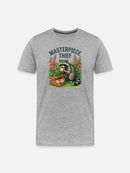Waschbär-Picknickdieb - Männer Premium Bio T-Shirt - Grau meliert