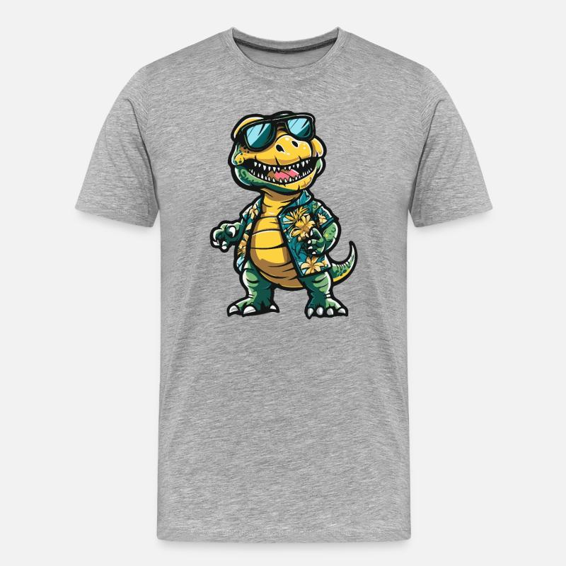 Dinosaurier T-Rex Comic Urlaub - Männer Premium Bio T-Shirt - Grau meliert