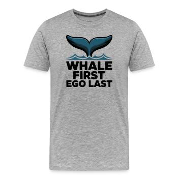 WHALE FIRST • EGO LAST #1 - Men's Premium Organic T-Shirt - heather grey - Front - Damien (186cm)