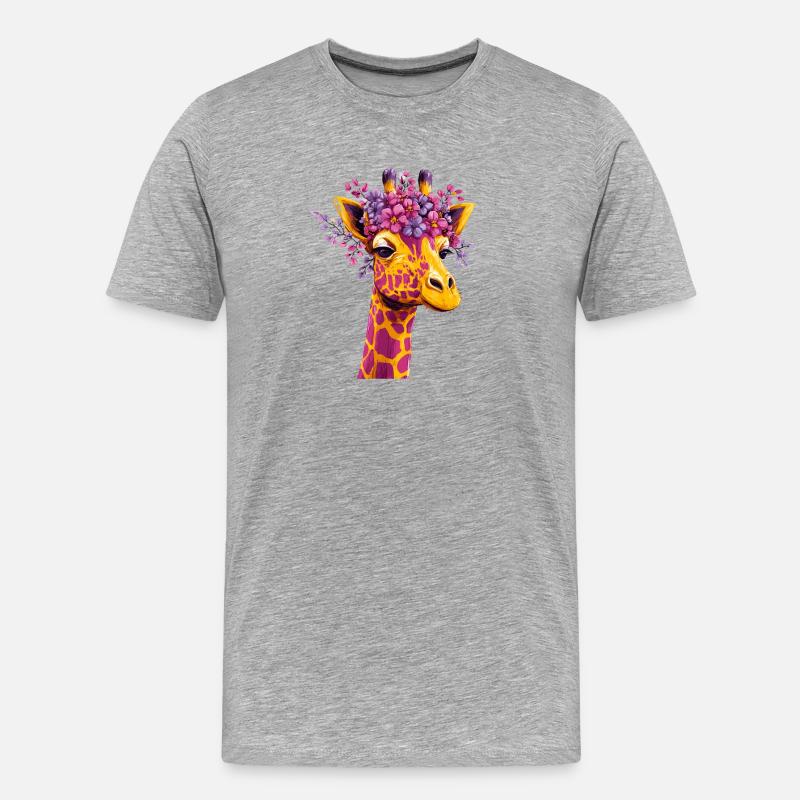 Giraffe Blütenkrone Farbexplosion - Männer Premium Bio T-Shirt - Grau meliert