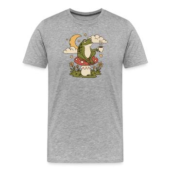 Une grenouille avec une tasse est assise sur un champignon - T-shirt bio Premium Homme - gris chiné - Devant - Damien (186cm)