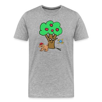 Pommier Chat Oiseau Enfants Jardin Nature - T-shirt bio Premium Homme - gris chiné - Devant - Damien (186cm)