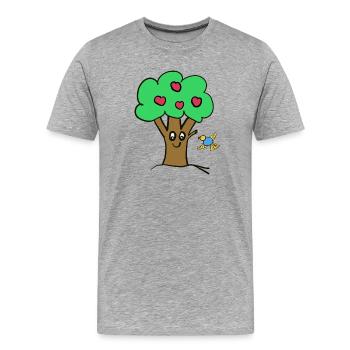 Pommier Arbre Oiseau de la nature - T-shirt bio Premium Homme - gris chiné - Devant - Damien (186cm)