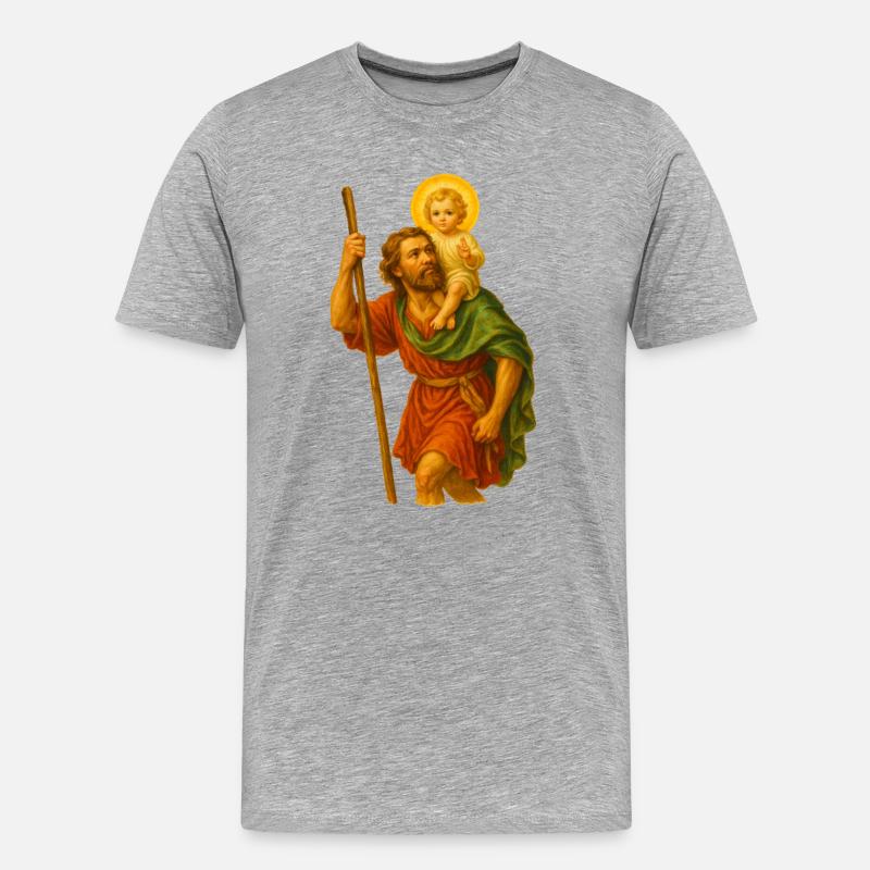 Heiliger Wanderer mit Kind - Männer Premium Bio T-Shirt - Grau meliert