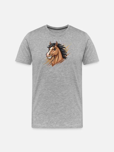 Dynamischer Cartoon-Pferdekopf - Männer Premium Bio T-Shirt - Grau meliert