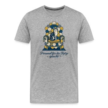 Katze Thron Personal Spruch - Männer Premium Bio T-Shirt - Grau meliert - Vorne - Damien (186cm)