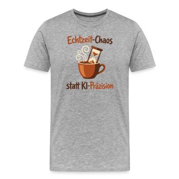 KI-Chaos Kaffee Human Design - Männer Premium Bio T-Shirt - Grau meliert - Vorne - Damien (186cm)