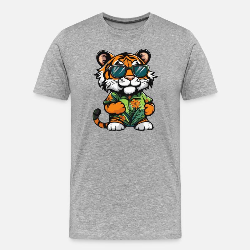 Tiger Comic Urlaub - Männer Premium Bio T-Shirt - Grau meliert