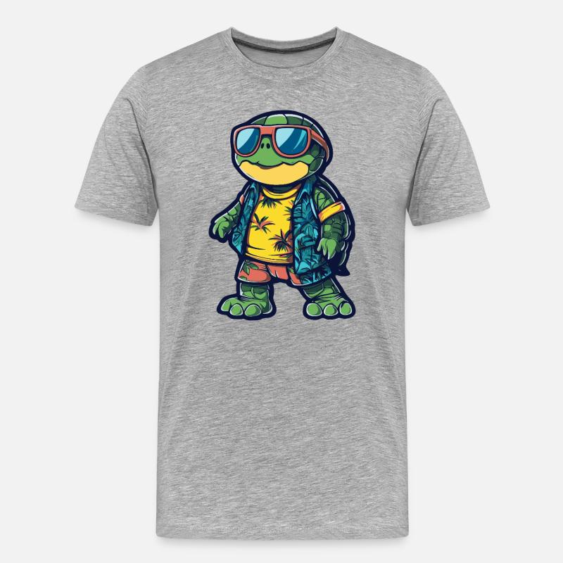 Schildkröte Comic Urlaub - Männer Premium Bio T-Shirt - Grau meliert