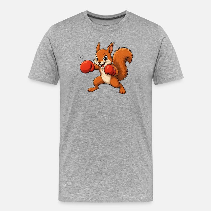 Boxendes Eichhörnchen Cartoon Spaß Motiv  - Männer Premium Bio T-Shirt - Grau meliert