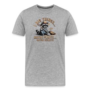 Waschbär-Gärtner: Geheimnisse graben - Männer Premium Bio T-Shirt - Grau meliert - Vorne - Damien (186cm)