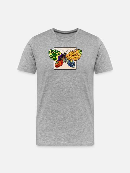 Mehrfarbiger psyedelischer Schmetterling - Männer Premium Bio T-Shirt - Grau meliert
