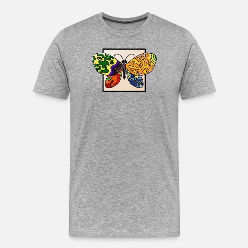 Mehrfarbiger psyedelischer Schmetterling - Männer Premium Bio T-Shirt - Grau meliert
