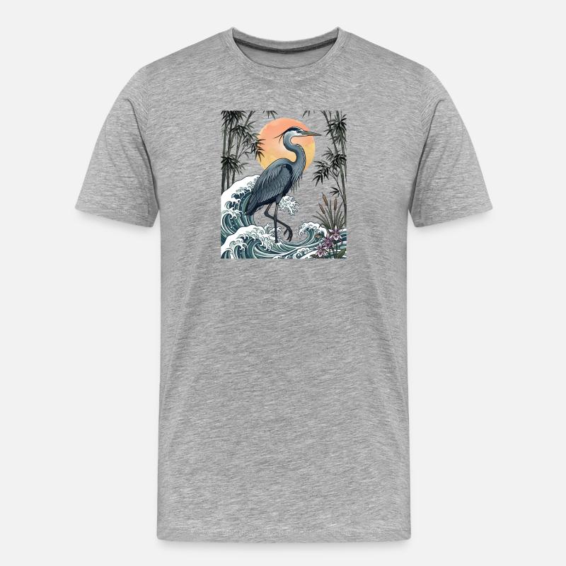 Große Blaureiher Great Wave Küstentierkunst - Männer Premium Bio T-Shirt - Grau meliert