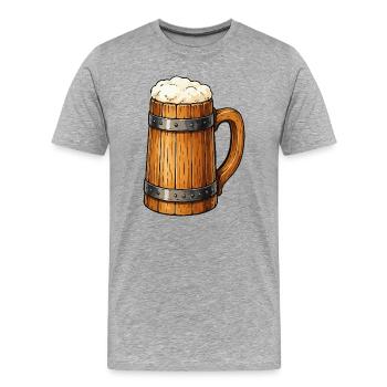 Bierfass Krug Holzdesign - Männer Premium Bio T-Shirt - Grau meliert - Vorne - Damien (186cm)