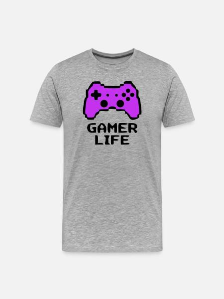 Knalliger Gamer Life Controller - Männer Premium Bio T-Shirt - Grau meliert