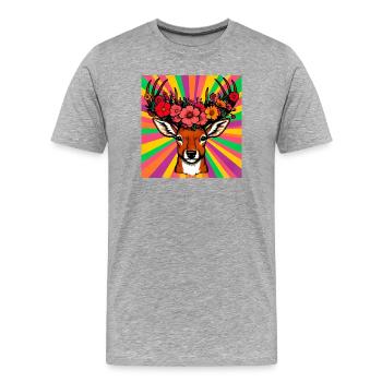 Cerf aux fleurs - T-shirt bio Premium Homme - gris chiné - Devant - Damien (186cm)