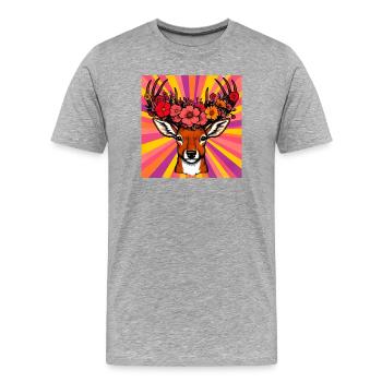 Deer with Flowers - Men's Premium Organic T-Shirt - heather grey - Front - Damien (186cm)