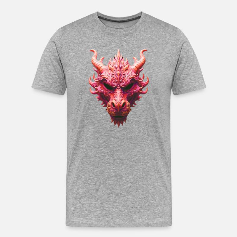 Aurora Rote Drachenmaske - Männer Premium Bio T-Shirt - Grau meliert