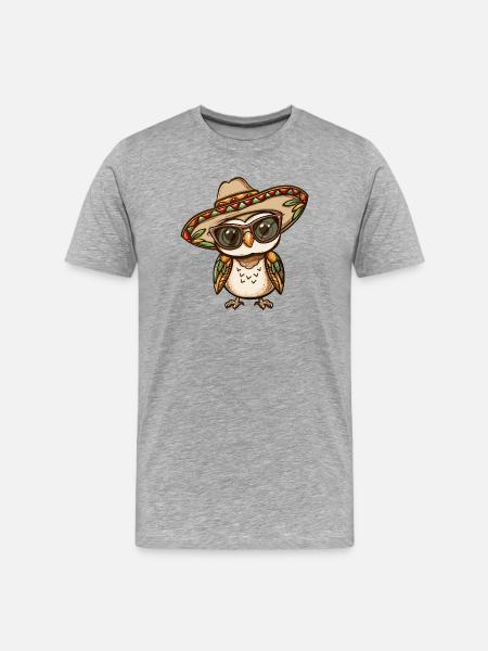 Eule Comic Lustig Sombrero - Männer Premium Bio T-Shirt - Grau meliert
