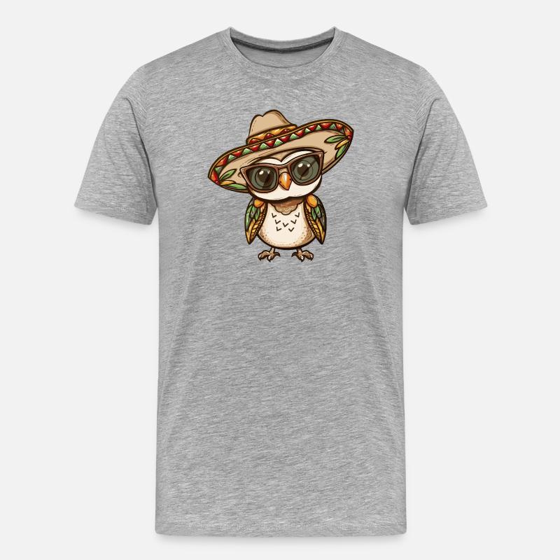 Eule Comic Lustig Sombrero - Männer Premium Bio T-Shirt - Grau meliert