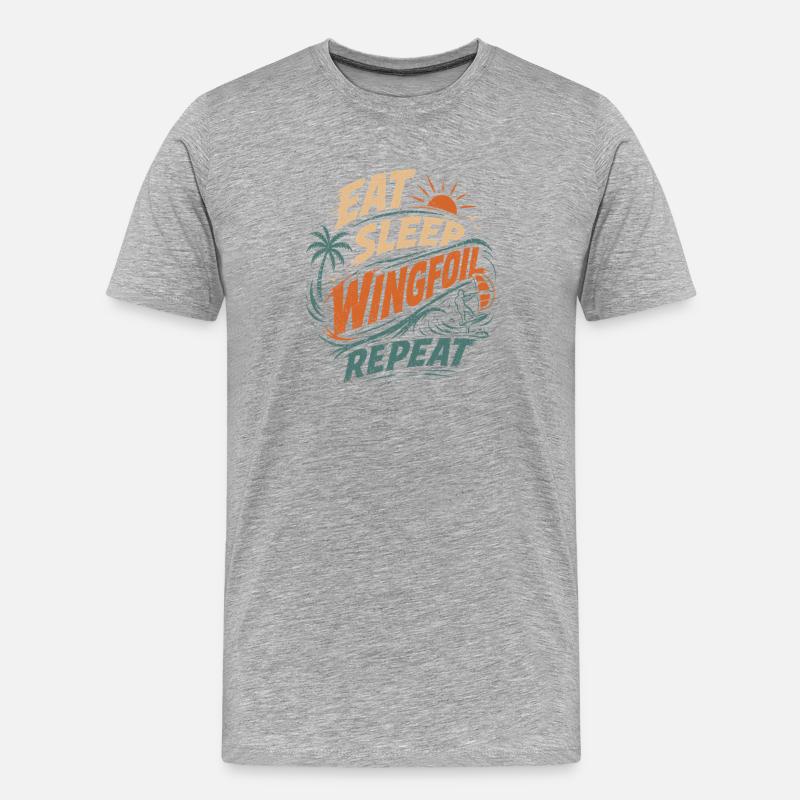 Eat Sleep Wingfoil Repeat Surfdesign - Männer Premium Bio T-Shirt - Grau meliert