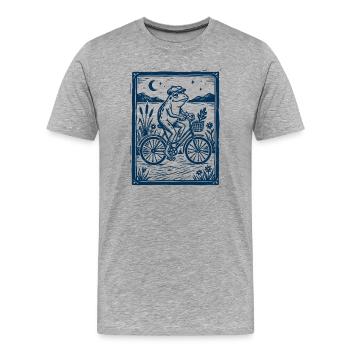 Frosch auf Fahrrad – Holzschnitt Geschenk - Männer Premium Bio T-Shirt - Grau meliert - Vorne - Damien (186cm)