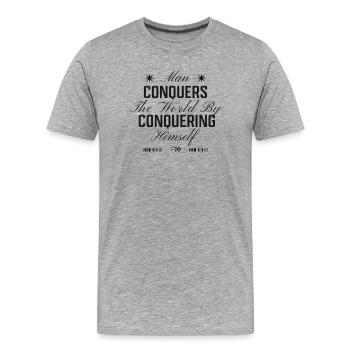 Dominer le monde par la maîtrise de soi - T-shirt bio Premium Homme - gris chiné - Devant - Damien (186cm)