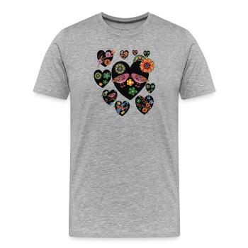 Love Birds Folk Art - Men's Premium Organic T-Shirt - heather grey - Front - Damien (186cm)