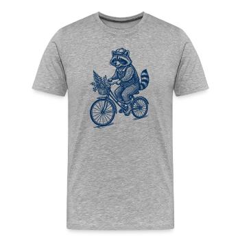 Waschbär auf Fahrrad Vintage Illustration - Männer Premium Bio T-Shirt - Grau meliert - Vorne - Damien (186cm)