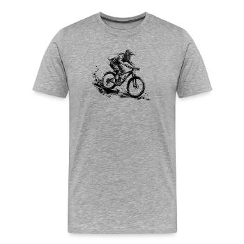 Downhill MTB – Tuschemalerei für Trail Rider - Männer Premium Bio T-Shirt - Grau meliert - Vorne - Damien (186cm)