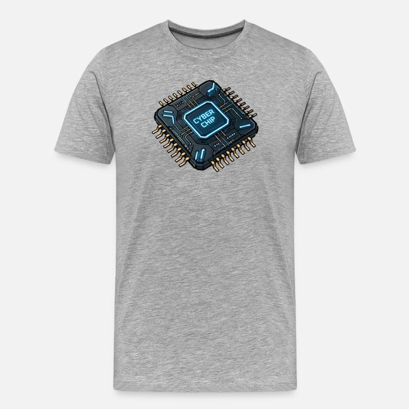 Cyberchip Neon Circuit - Männer Premium Bio T-Shirt - Grau meliert