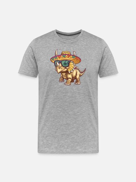 Dinosaurier triceratops Sombrero - Männer Premium Bio T-Shirt - Grau meliert