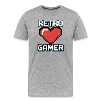 Cœur Pixel Gamer Rétro - T-shirt bio Premium Homme - gris chiné - Devant - Damien (186cm)